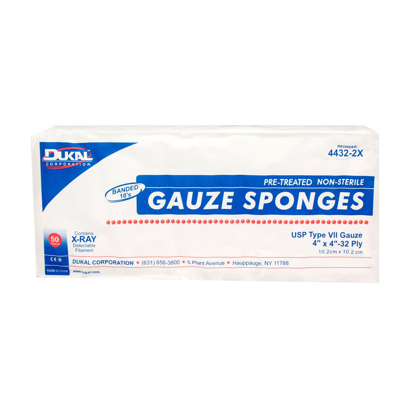 Non-Sterile, Gauze, X-Ray Detectable, 4" x 4", 32-ply