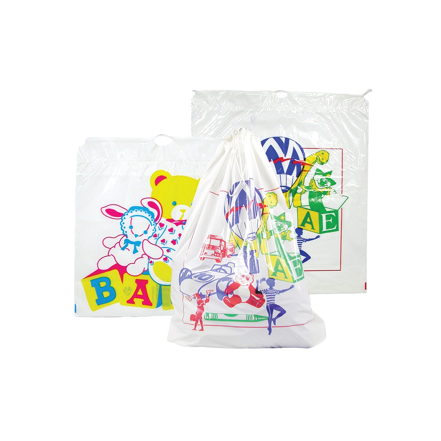 Drawstring Bag, Child Design, white, 4-color design, 18"x 20.5" (+7"), 1.5 mil.