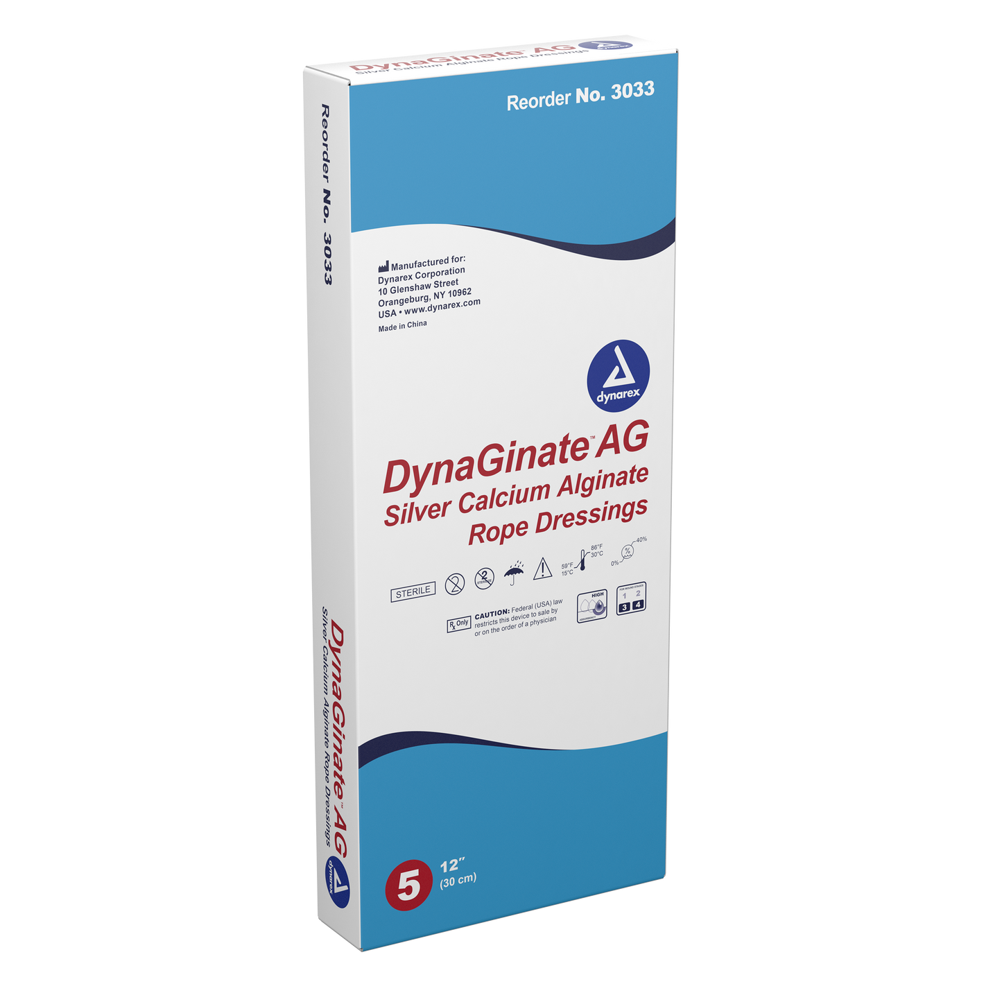 DynaGinate AG Silver Calcium Alginate Rope Dressing - .25″x12"