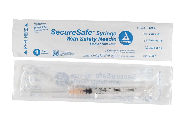 SecureSafe Syringe with Safety Needle - 1cc - 25G, 5/8" needle