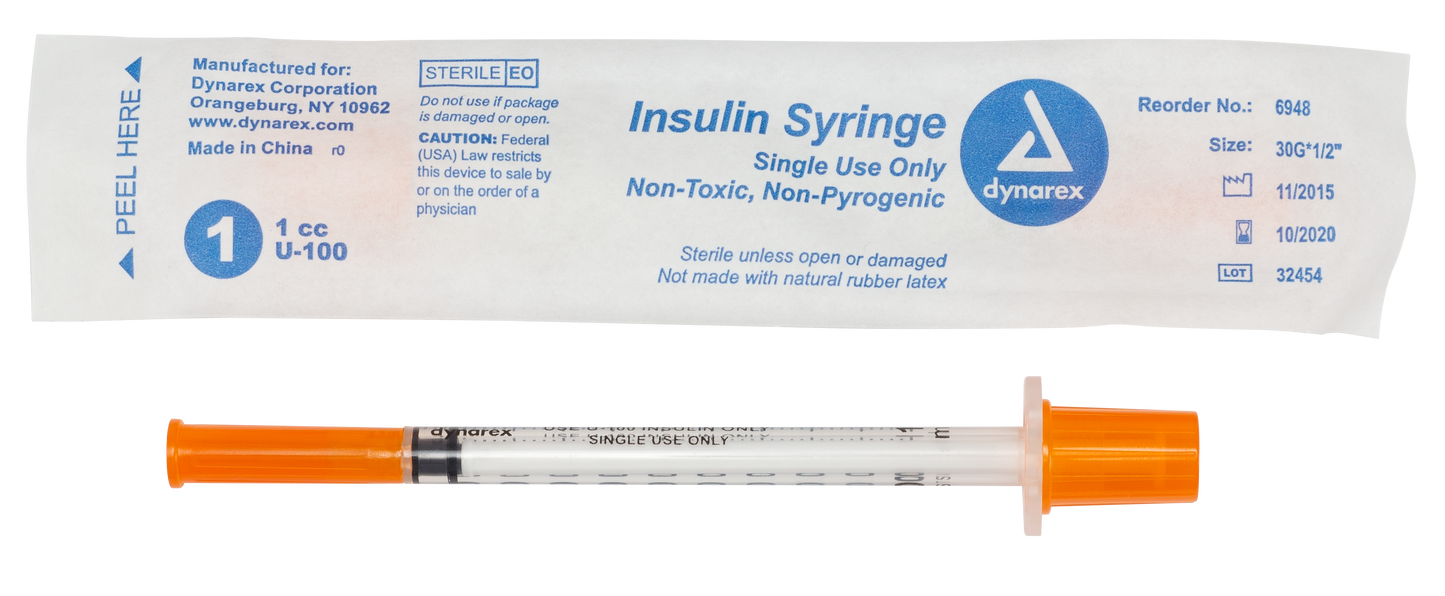 Dynarex - Insulin Syringe N/S - Individual Wrapped - 1cc