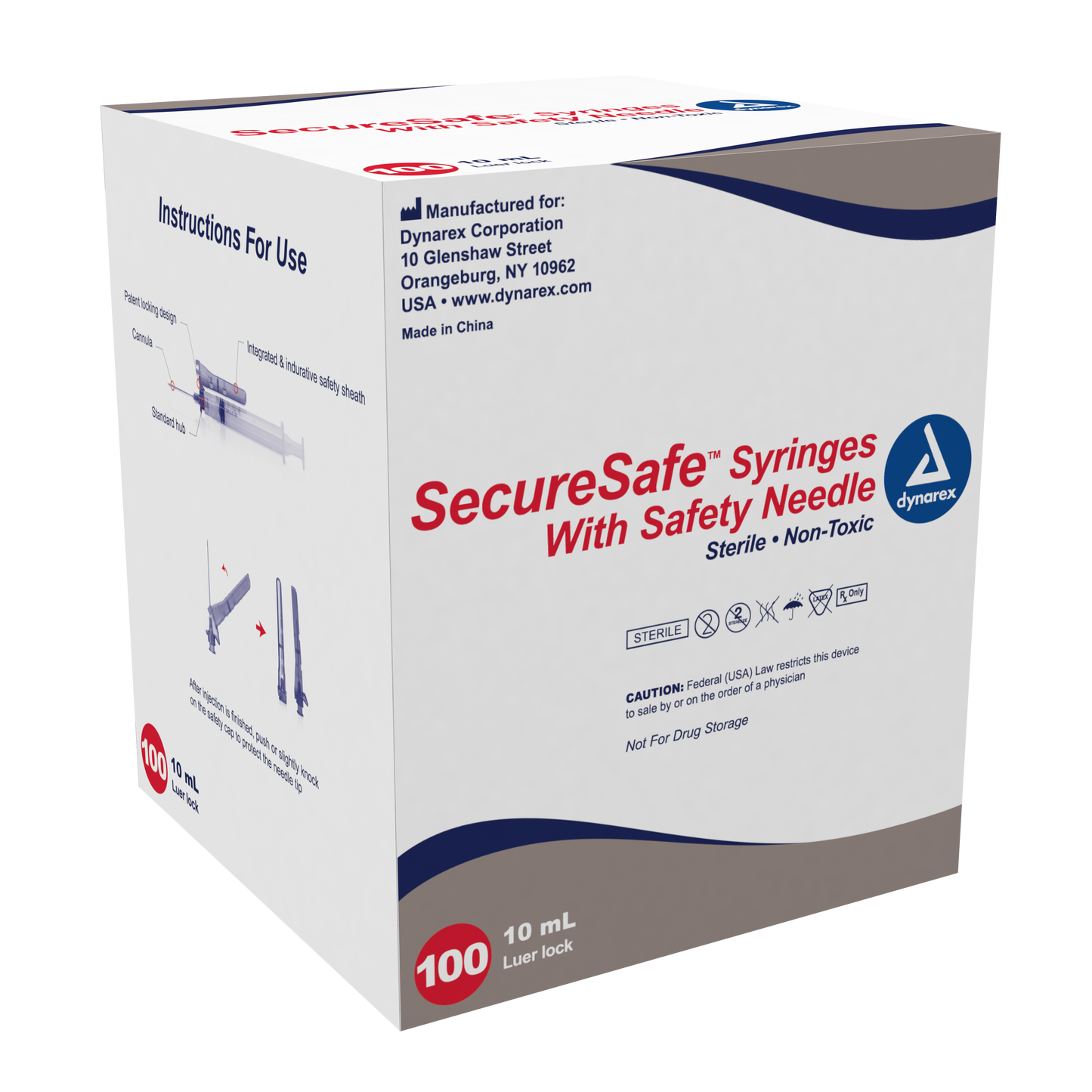 SecureSafe Syringe with Safety Needle - 10cc - 21G, 1.5" needle