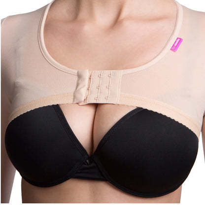 Close-up of front fastening hooks on Lipoelastic AP Variant arm compression bolero