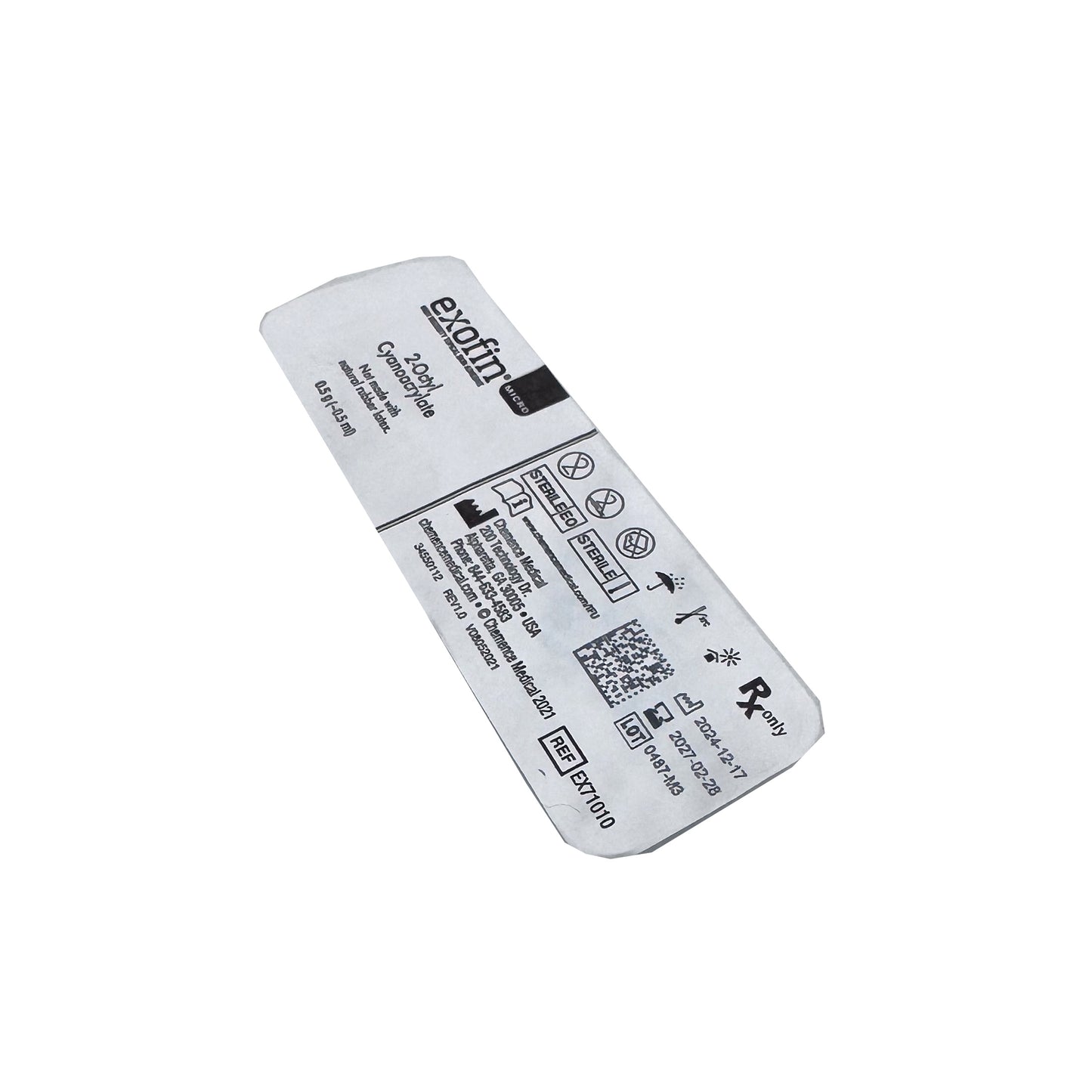 Back of Exofin Micro 0.5 mL applicator packaging – product details, ingredients, and usage instructions