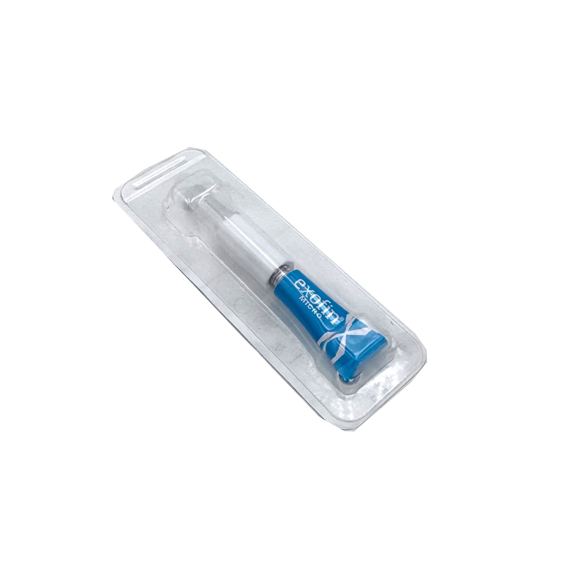Top view of Exofin Micro 0.5 mL applicator in sealed sterile packaging – precision medical adhesive