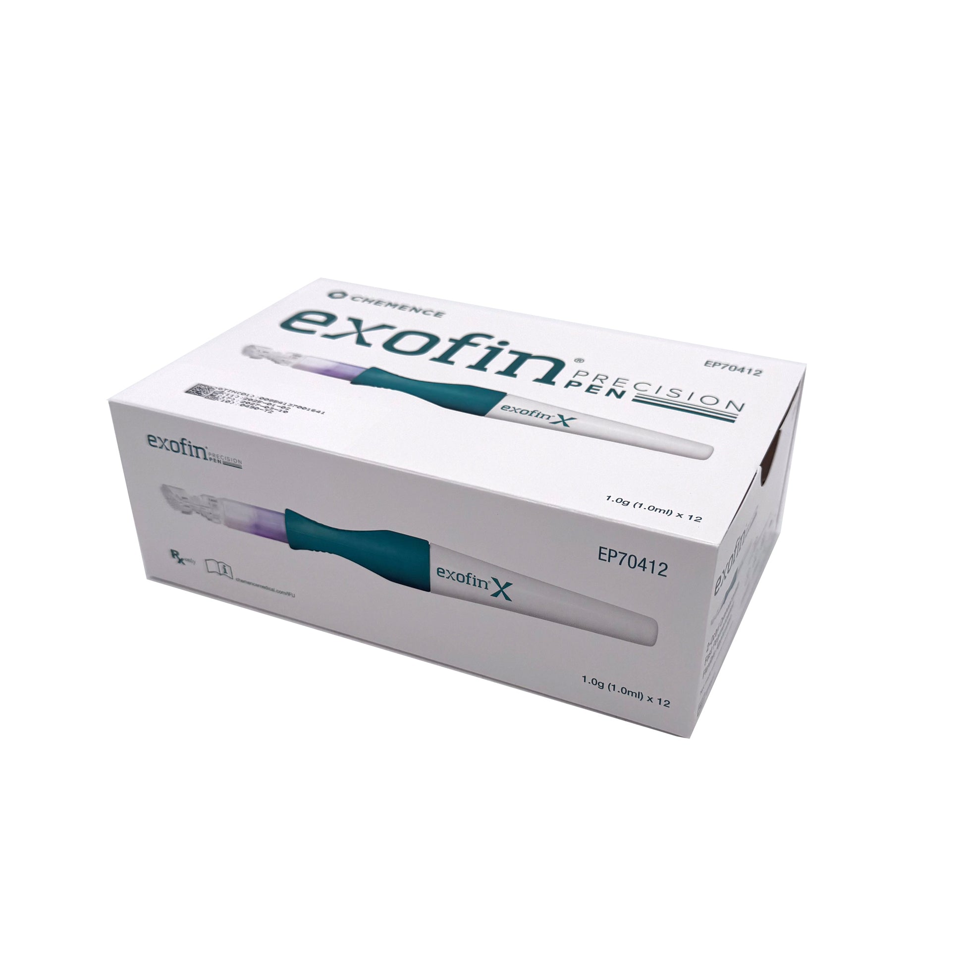 Exofin Precision Pen – angled front view of 12-pack case showing branding and product labeling