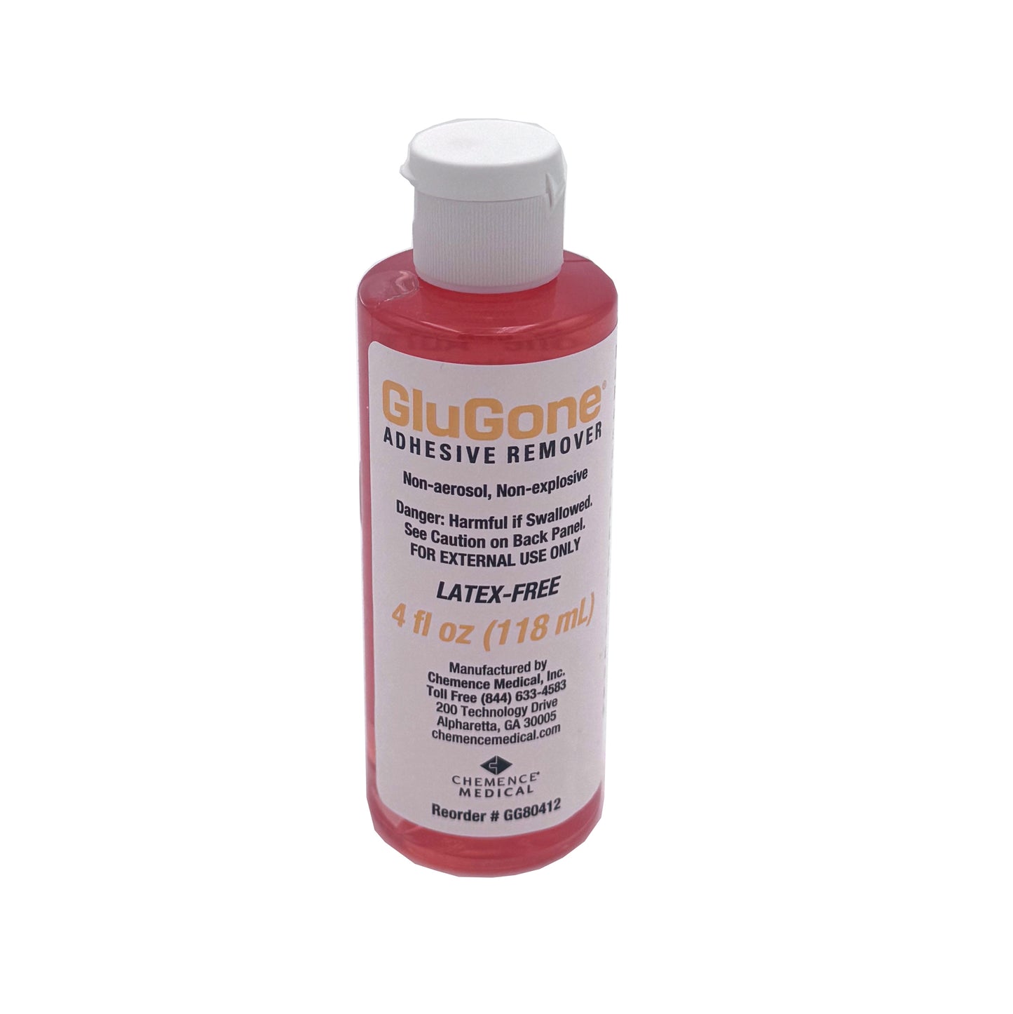 GluGone Adhesive Remover – 4 oz bottle with labeled front for skin-safe medical adhesive removal
