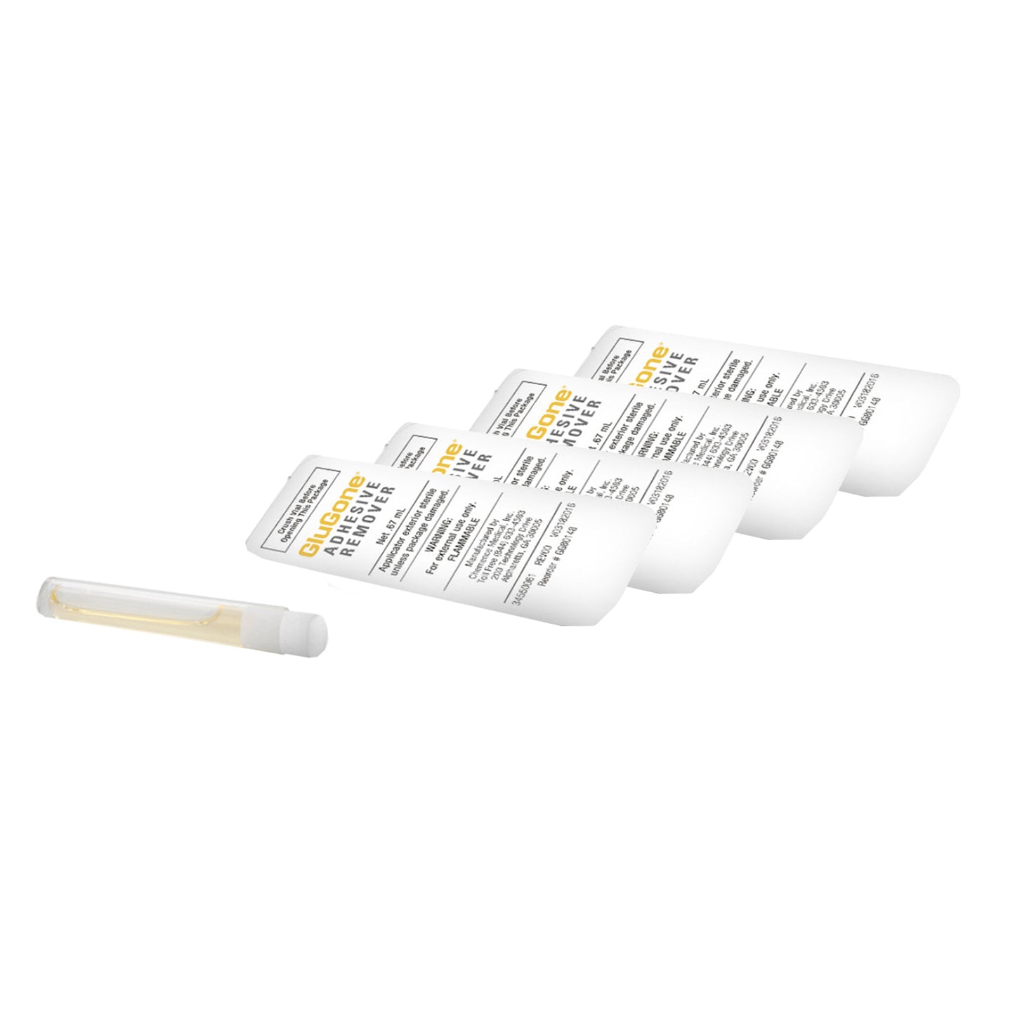 GluGone Adhesive Remover – Pack of 4 sterile 0.67 mL ampoules for skin-safe adhesive removal