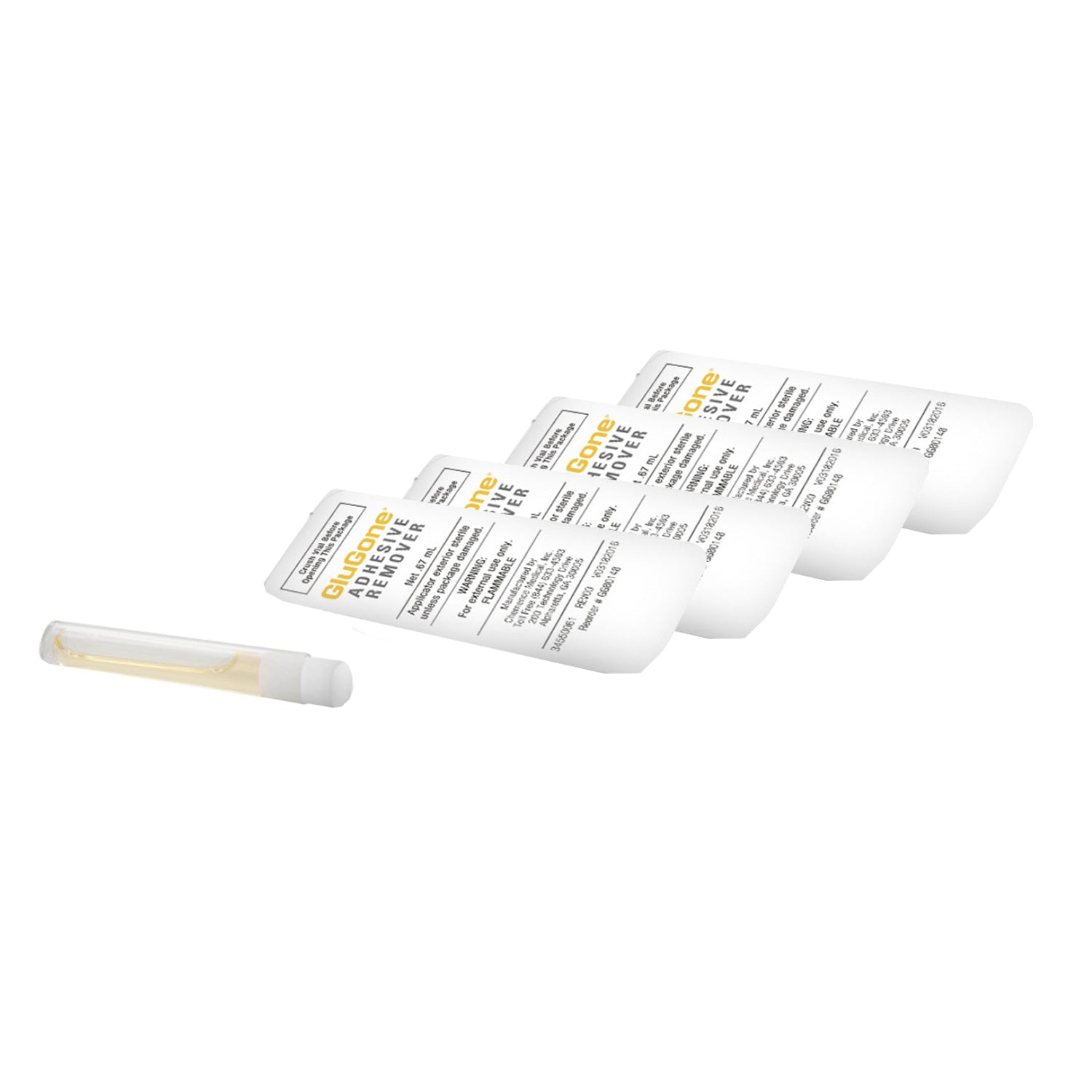 GluGone Adhesive Remover – Pack of 4 sterile 0.67 mL ampoules for skin-safe adhesive removal
