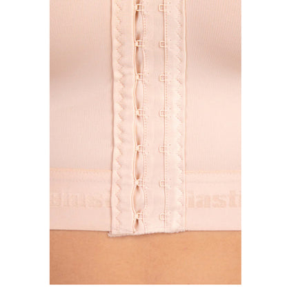 Close-up of front hook-and-eye closure on Lipoelastic MT Smooth Variant compression garment