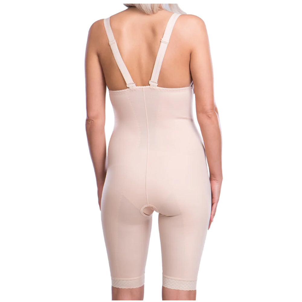 Back view of Lipoelastic VF Variant nude compression girdle with adjustable shoulder straps and hygienic crotch opening.