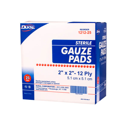 Sterile, Gauze Pad, 2" x 2", 12-ply, 25pk