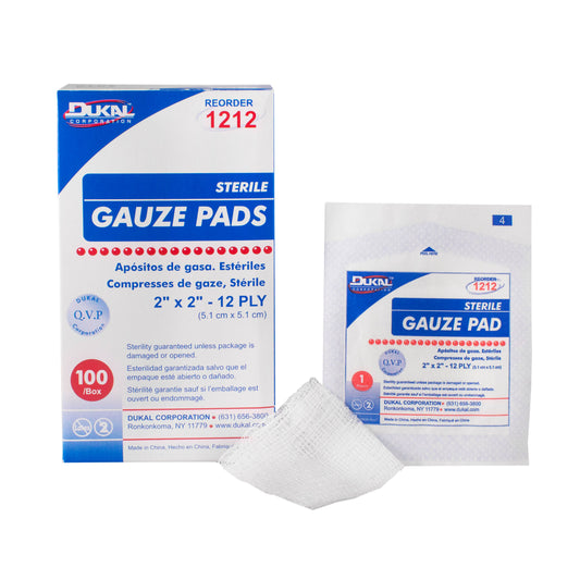 Sterile, Gauze Pad, 2" x 2", 12-ply, 100pk