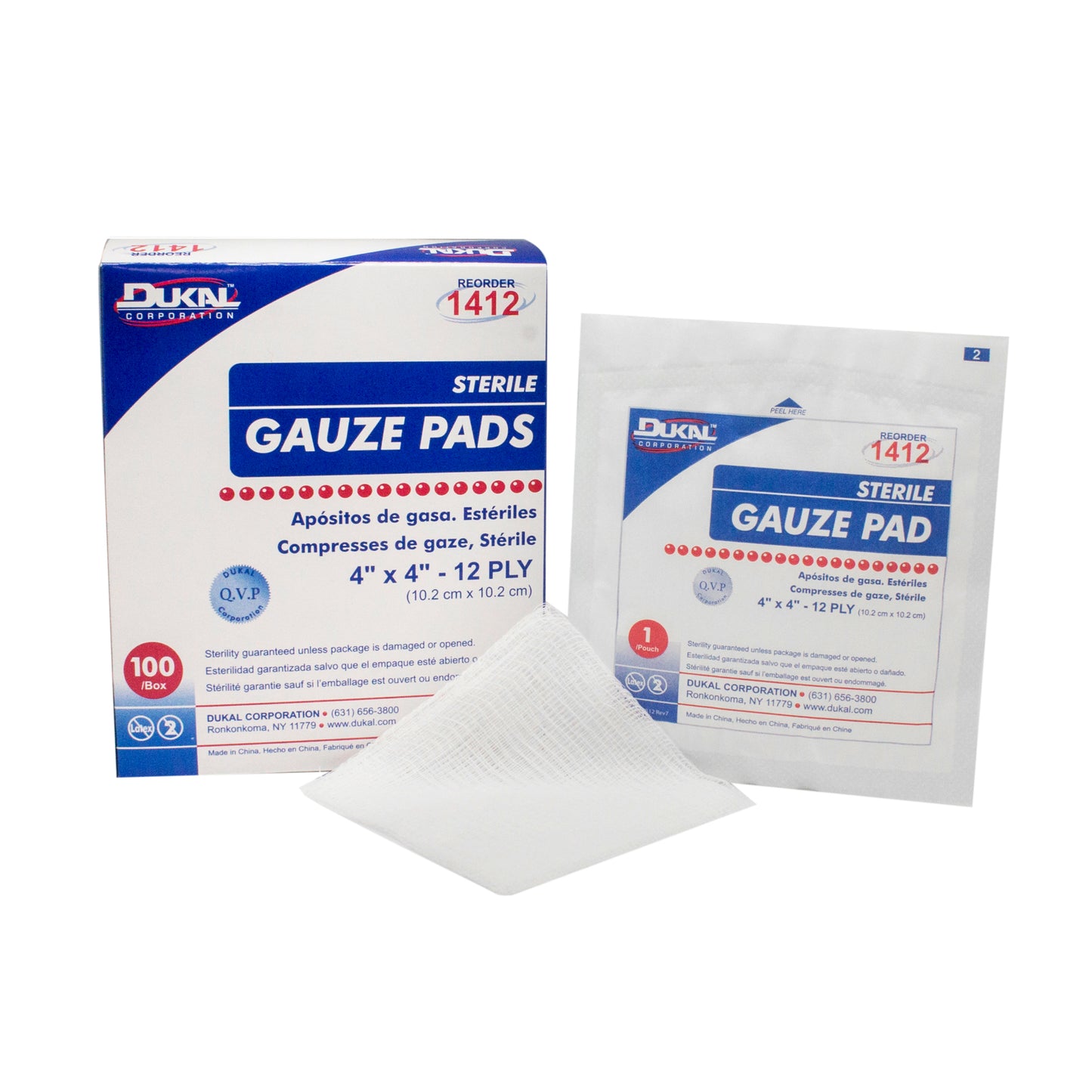 Sterile, Gauze Pad, 4" x 4", 12-ply, 100pk