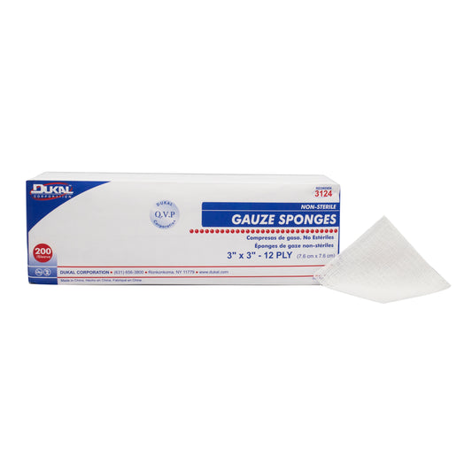 Non-Sterile, Gauze Sponge, 3" x 3", 12-ply, 100bg