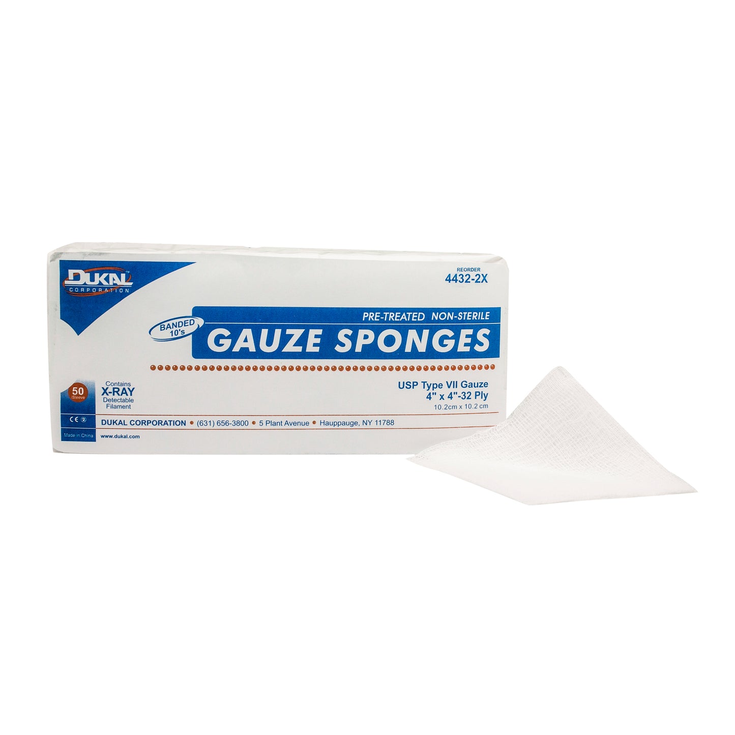 Non-Sterile, Gauze, X-Ray Detectable, 4" x 4", 32-ply