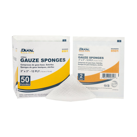 Sterile, Basic Care Gauze Sponge, 3" x 3", 12-ply