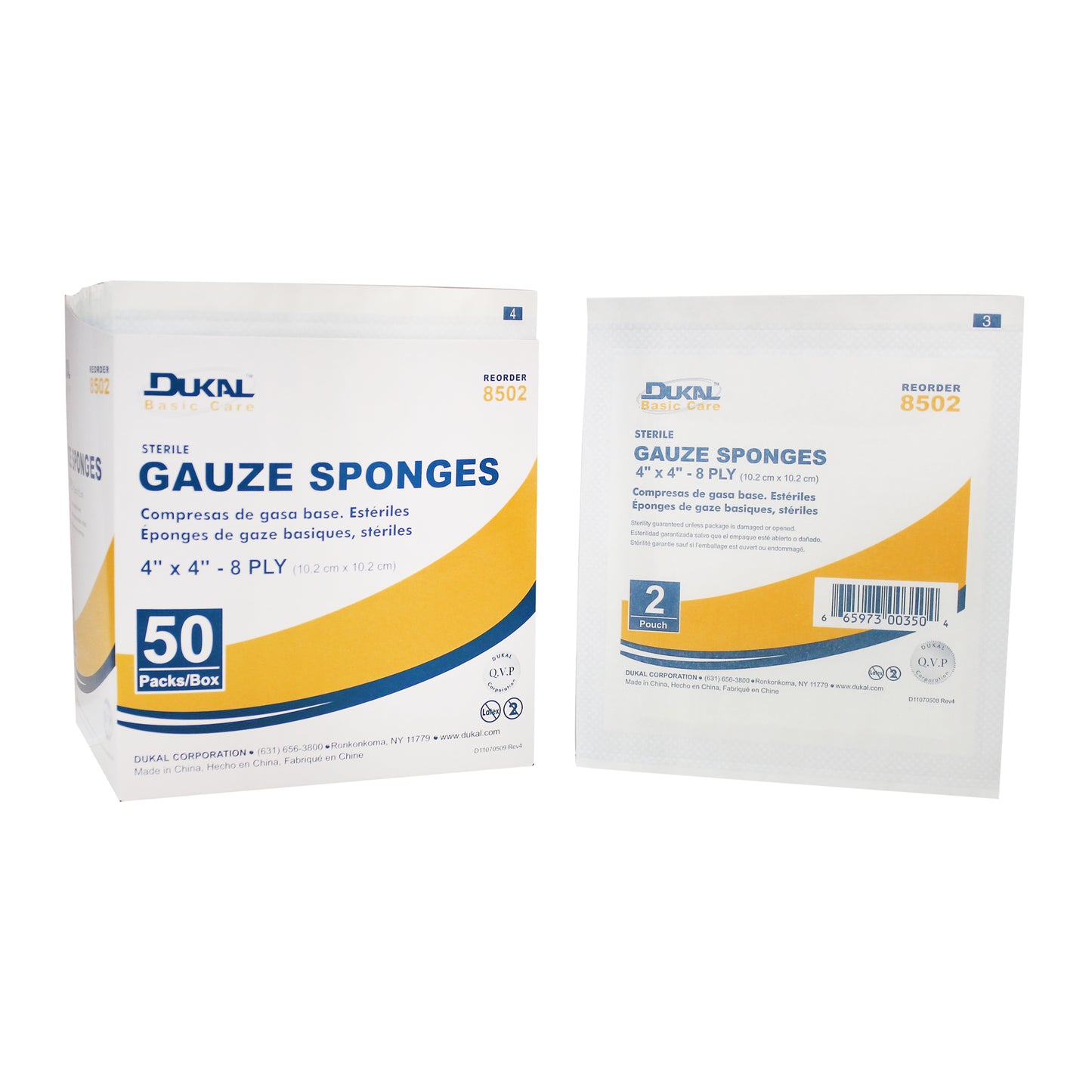 Sterile, Basic Care Gauze Sponge, 4" x 4", 8-ply