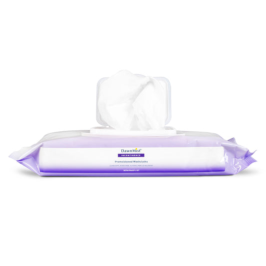DawnMist - Pre-Moistened Disposable Adult Washcloths, Soft Pack with Lid  8" x 12"