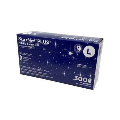 StarMed Plus 300 Count Box - Powder Free Nitrile Exam Gloves (XL Size is 250 gloves per box)