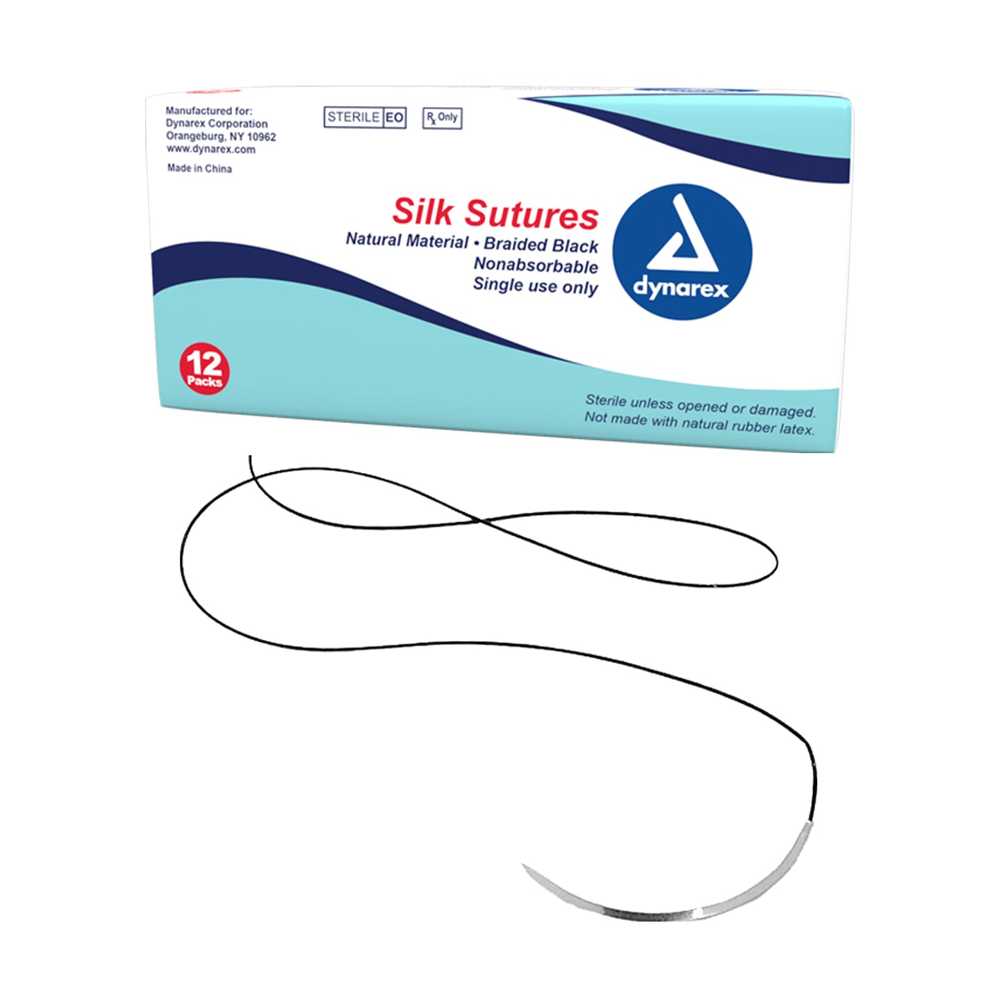 Braided Black Silk Sutures-Non Absorbable Black, 3-0, C6 Needle, 18", 12 per Box