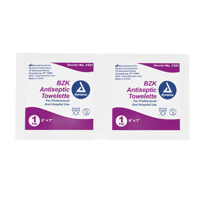 Dynarex - BZK Antiseptic Towelettes, 5" x 7"
