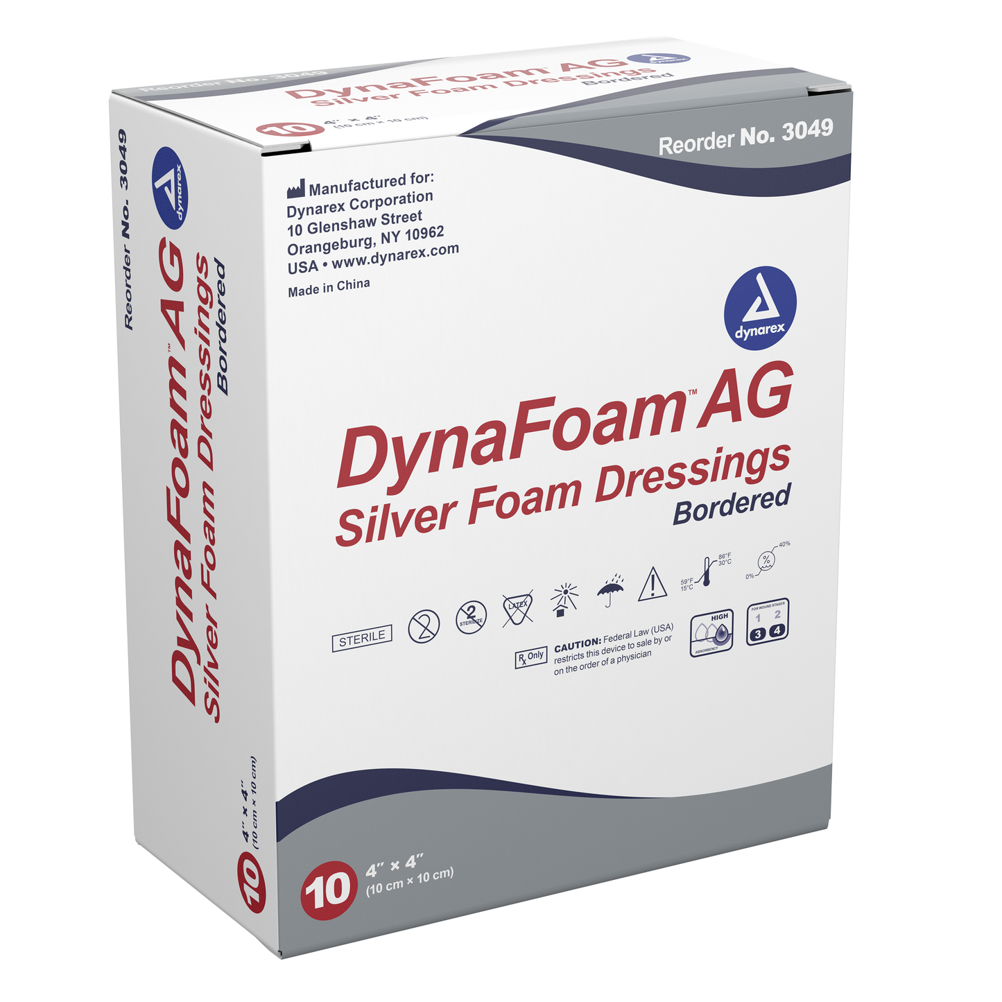 DynaFoam AG Bordered Silver Foam Dressing - 4"x4"