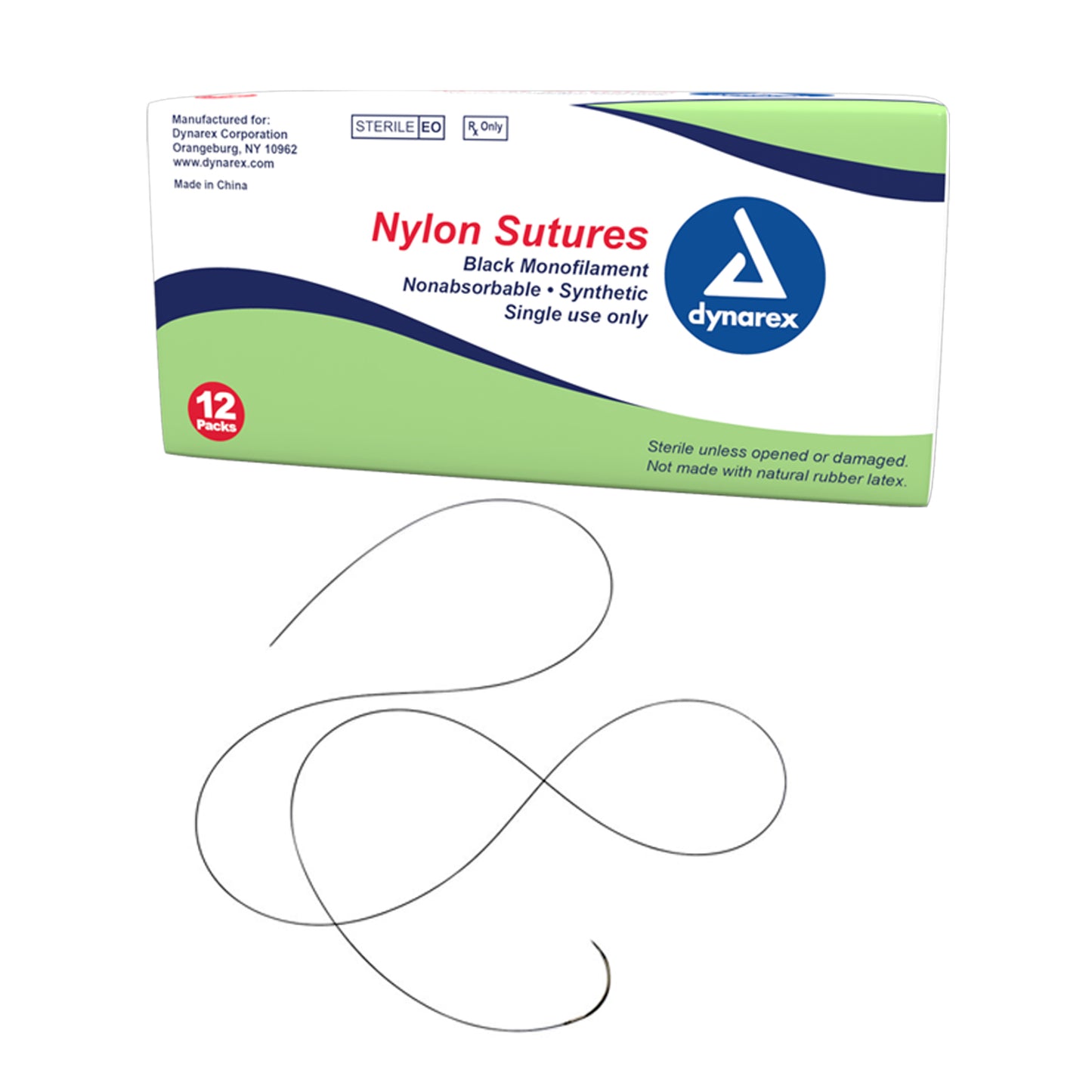 Dynarex - Nylon Sutures-Non Absorbable-Synthetic Black, 4-0, PC31 Needle, L-18", 12/box