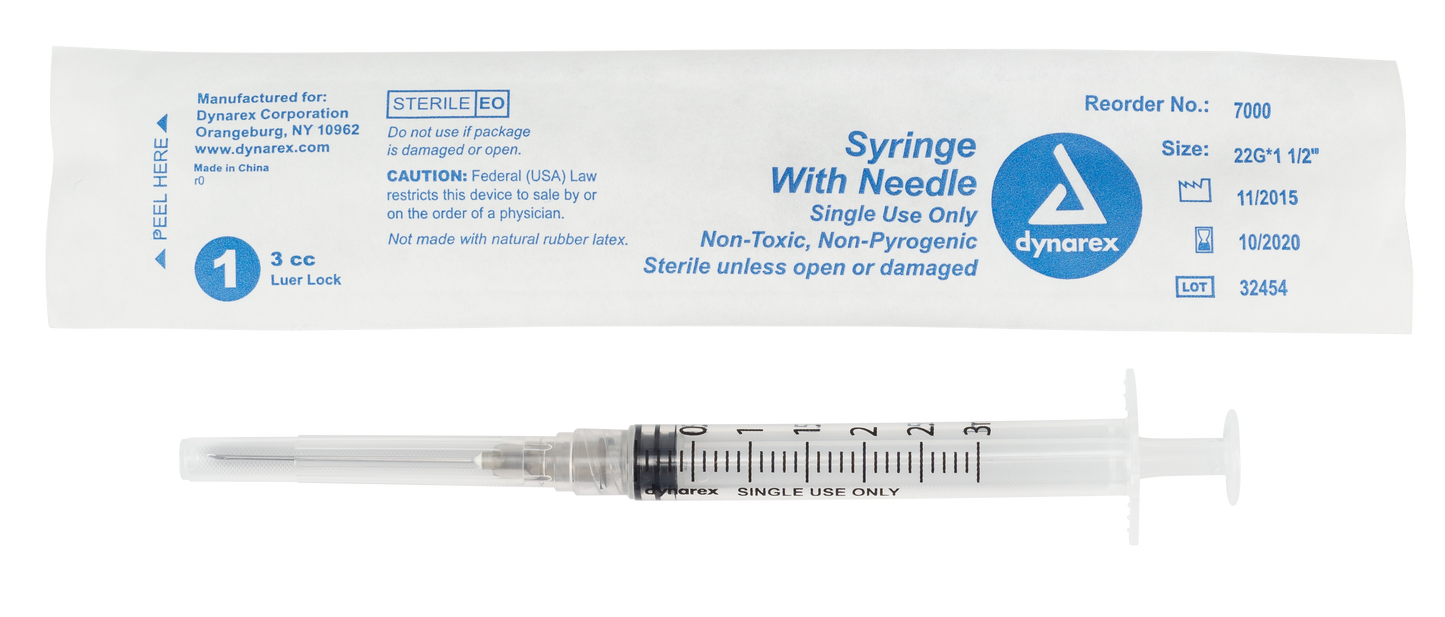 Dynarex - Syringes With Needle - 3cc