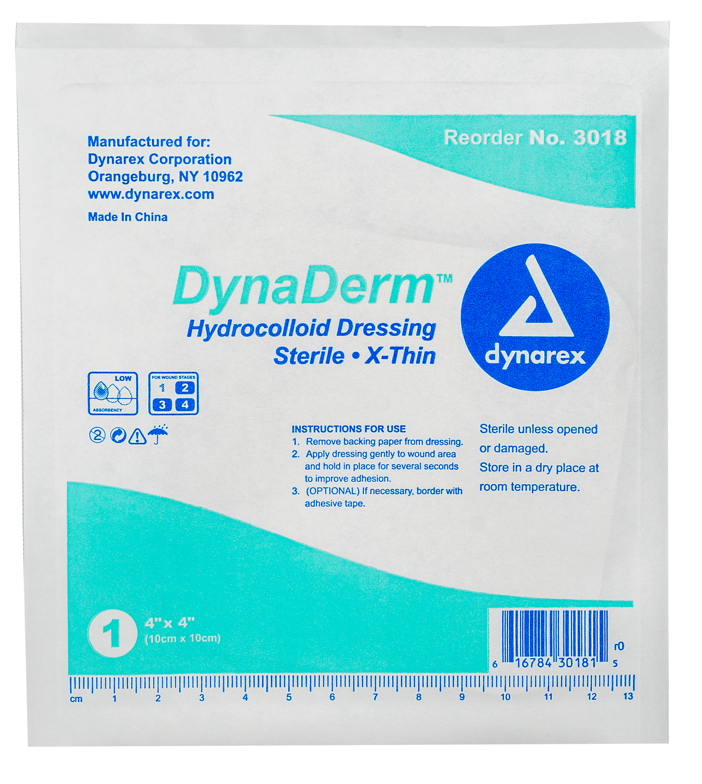 DynaDerm Hydrocolloid Dressing - X-Thin - 4"x4"